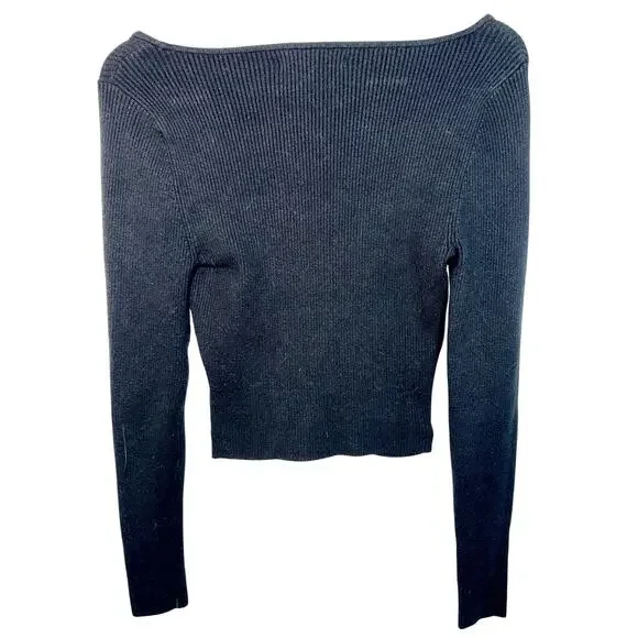 Abercrombie & Fitch Black Knit Long Sleeve Crop Top Blouse Sweater Womens Size M - Picture 2 of 6